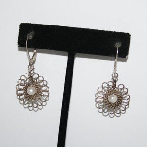 🤍 Vintage Silver & Pearl Flower Earrings · 1.5" · Petal Glow ✨